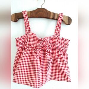 Super Cute Red Gingham CROP Top Tank Girly Cottagecore Size XS, Chest 30"